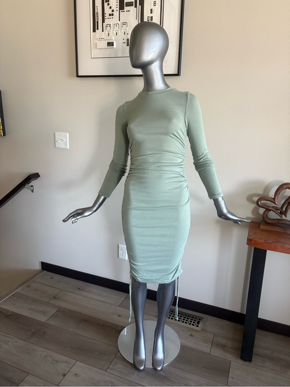 Long Sleeve Ruched Bodycon Dress - Sage